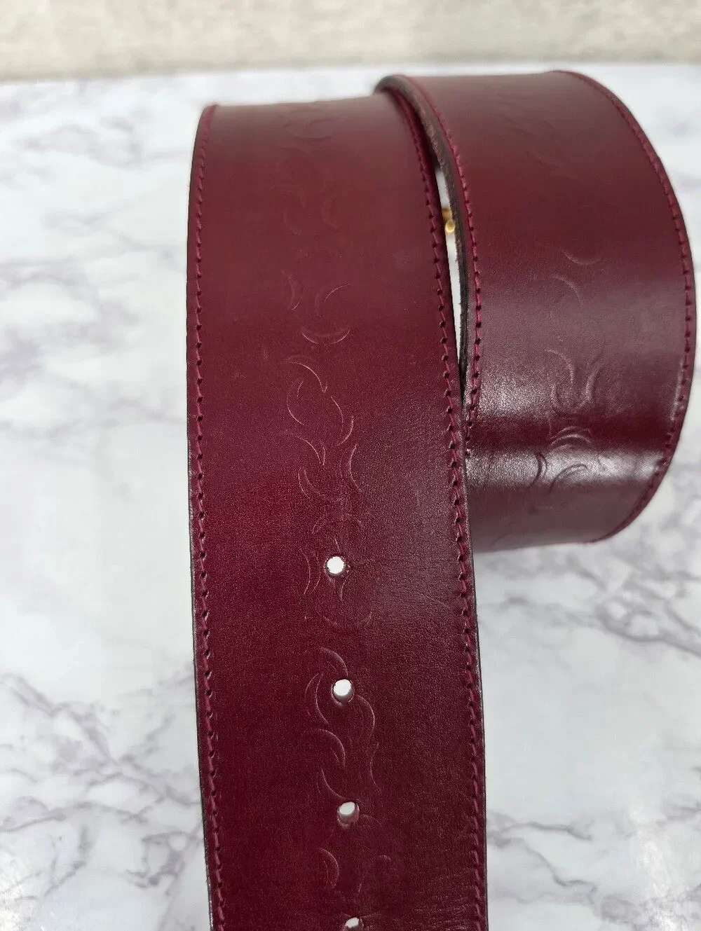 Axcess Italian Vintage Wide Burgundy Leather Waist Belt Gold Buckle **Edit*